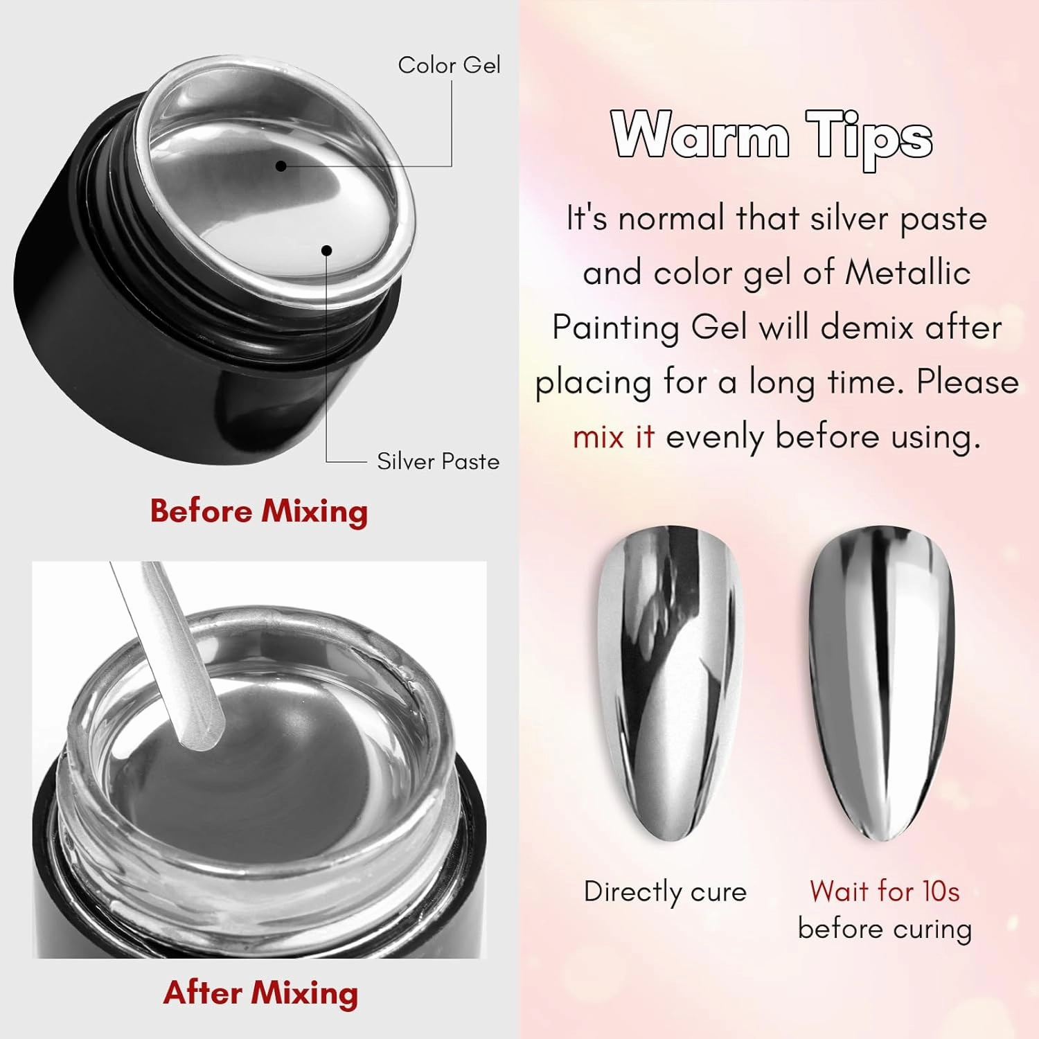 Makartt Nail Rhinestone Glue with Chrome Gel Kit, Super Strong Glue with Silver Metallic Painting Gel Polish Set for 3D Nails Art Decoration Manicure(30ML 8ML)