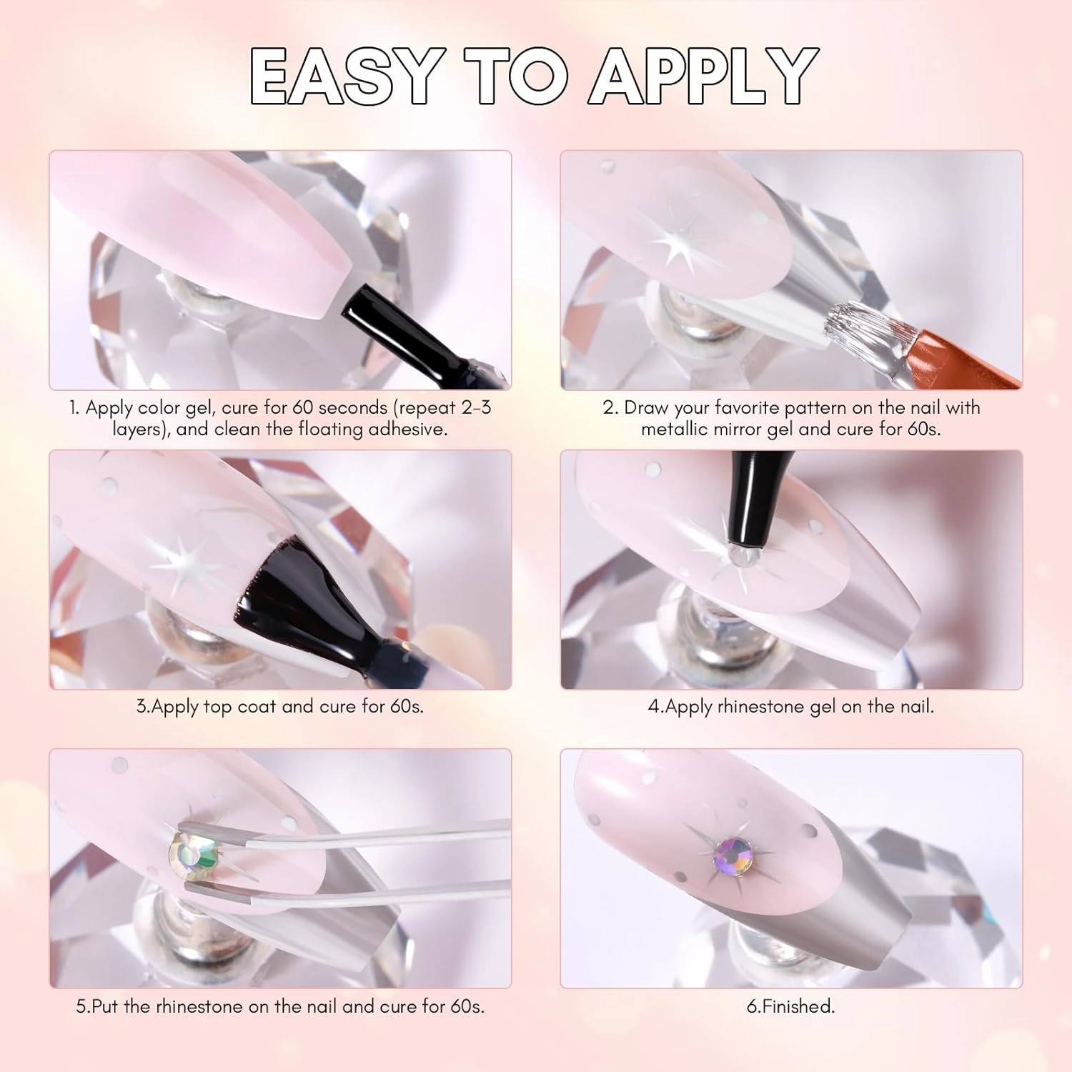 Makartt Nail Rhinestone Glue with Chrome Gel Kit, Super Strong Glue with Silver Metallic Painting Gel Polish Set for 3D Nails Art Decoration Manicure(30ML 8ML)