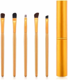 Makeup Brush 5 Pcs/Set Eye Makeup Brushes Nylon Fiber Blending Eyeliner Eyelash Eyebrow Eye Shadow Brush Cosmetics Tool with Brush Box Cosmetic Products (Color : Gold)