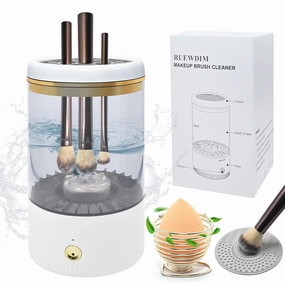 Makeup Brush Cleaner，8000 RPM Electric Makeup Brush Cleaner Machine for Deep Cleaning，Automatic Spinning Cosmetic Brush Cleaner for All Size Makeup Brushes and Sponges(White）