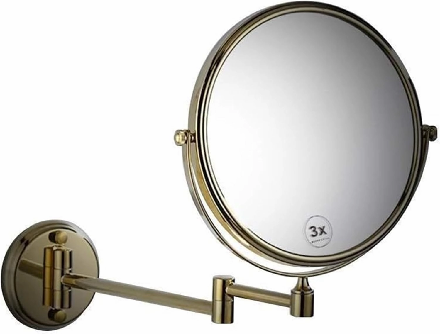 Makeup Mirror 3 Times Magnification Bathroom Mirror Round Base Gold Wall Hanging Folding Telescopic Mirror