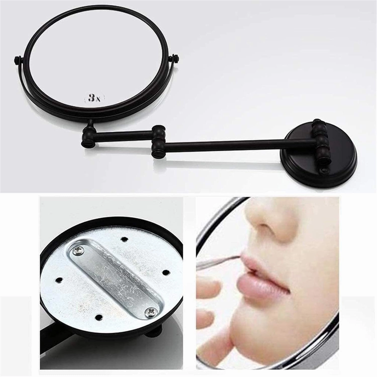 Makeup Mirror Cosmetic Vanity Mirror 8 inch Beauty Mirror Wall Mounted Double Sided 3X Magnification Retractable Folding Shaving in Bedroom or Bathroom (/Black/8 Inches 3 X (Black 8 I