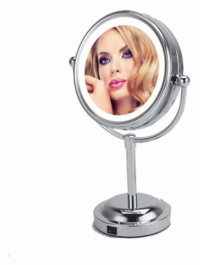 Makeup Mirror Shaving Mirrors Magnifying LED Makeup Mirror/Vanity Mirror with 360°Rotation Chrome Finish Double Sided 3X Zoom Tabletop Makeup Vanity Glass Mirror (6 Inch, Silver) Light