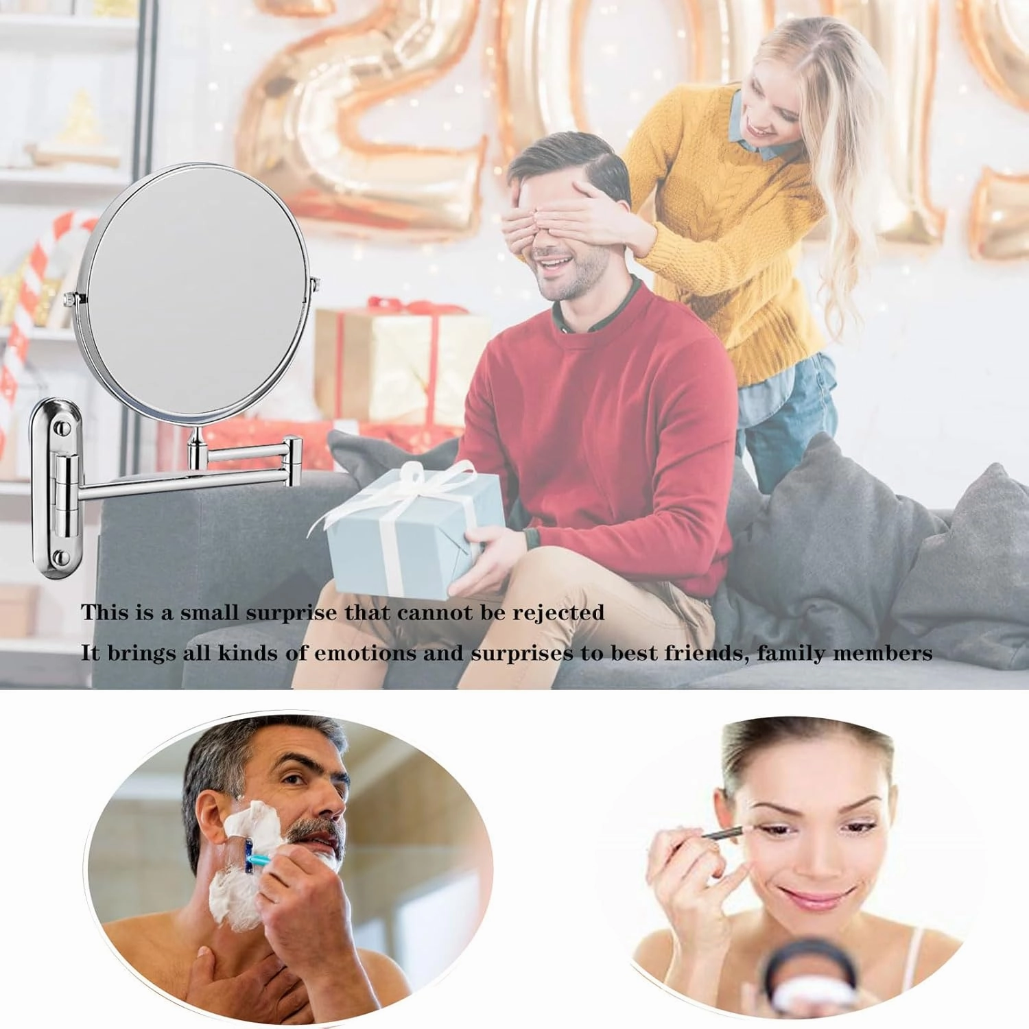 Makeup Mirror Wall Mounted, Cosmetic Mirror 3X/5X/7X/10X Magnification, 8 in Retractable Bathroom Mirror, 360° Swivel Cosmetic Mirror, for Shave, Make Up (Antique Copper 5X)
