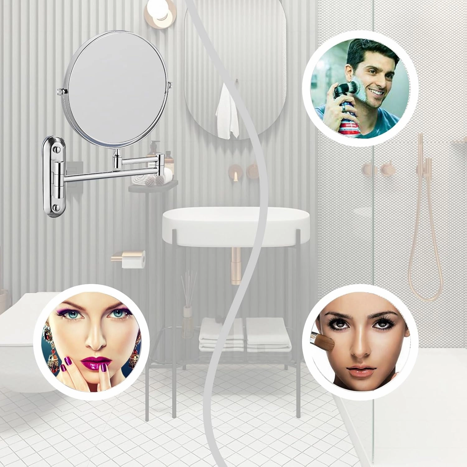 Makeup Mirror Wall Mounted, Cosmetic Mirror 3X/5X/7X/10X Magnification, 8 in Retractable Bathroom Mirror, 360° Swivel Cosmetic Mirror, for Shave, Make Up (Antique Copper 5X)