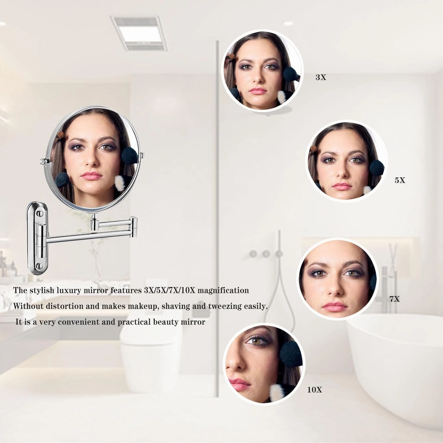 Makeup Mirror Wall Mounted, Cosmetic Mirror 3X/5X/7X/10X Magnification, 8 in Retractable Bathroom Mirror, 360° Swivel Cosmetic Mirror, for Shave, Make Up (Antique Copper 5X)