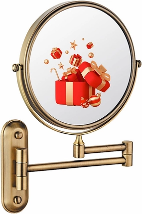 Makeup Mirror Wall Mounted, Cosmetic Mirror 3X/5X/7X/10X Magnification, 8 in Retractable Bathroom Mirror, 360° Swivel Cosmetic Mirror, for Shave, Make Up (Antique Copper 5X)