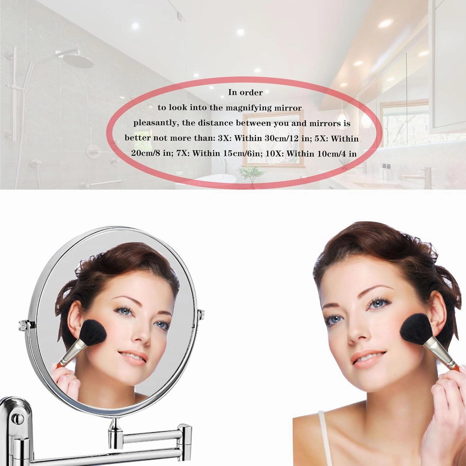 Makeup Mirror Wall Mounted, Cosmetic Mirror 3X/5X/7X/10X Magnification, 8 in Retractable Bathroom Mirror, 360° Swivel Cosmetic Mirror, for Shave, Make Up (Antique Copper 5X)