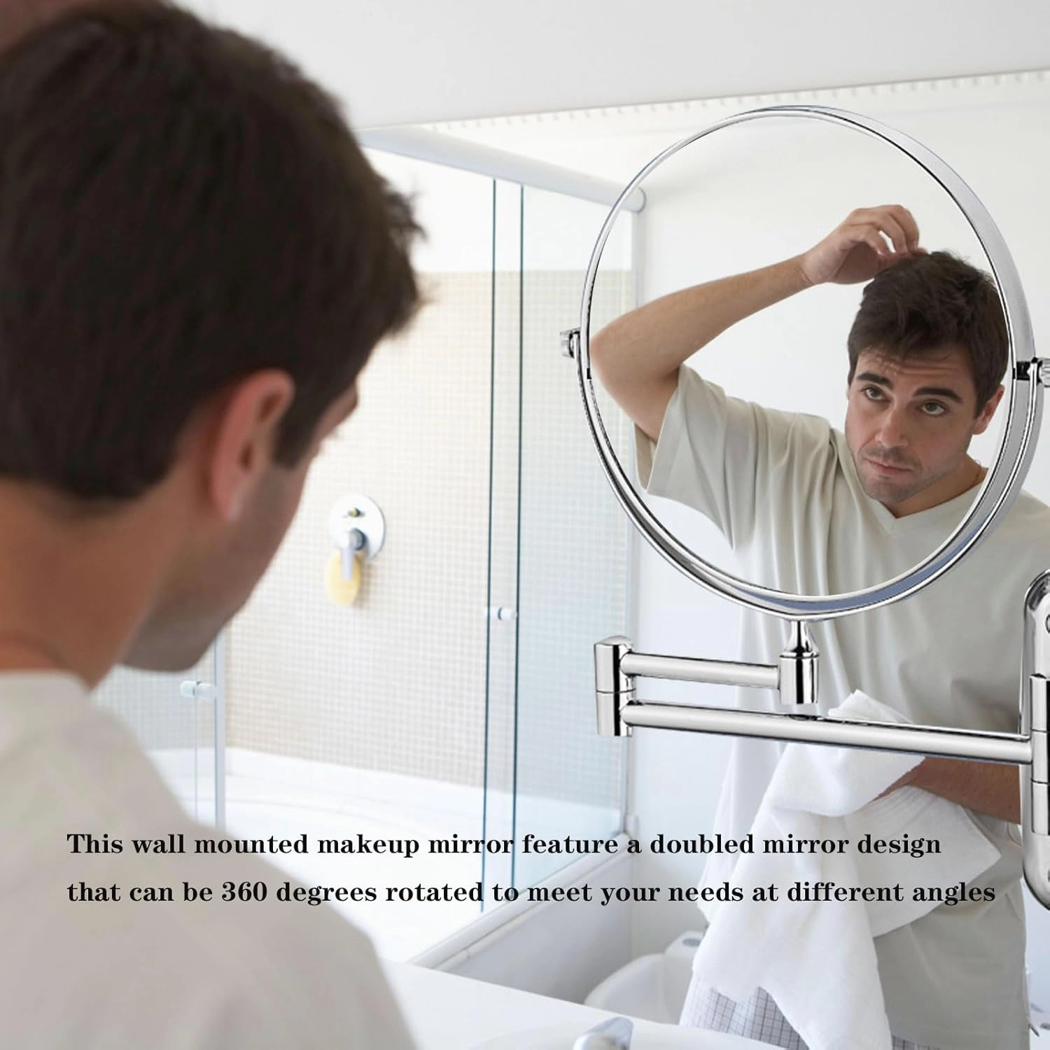 Makeup Mirror Wall Mounted, Cosmetic Mirror 3X/5X/7X/10X Magnification, 8 in Retractable Bathroom Mirror, 360° Swivel Cosmetic Mirror, for Shave, Make Up (Antique Copper 5X)