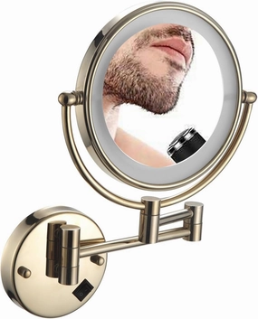 Makeup Mirror Wall Mounted, Makeup Mirror with LED Lights, 3X/5X/7X/10X Magnifying Makeup Mirror, 360° Swivel Cosmetic Mirror, Bathroom Shaving Vanity Mirror (Gold Plug 3X)