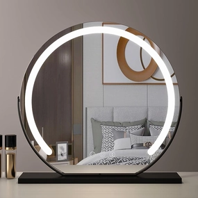 Makeup Mirror With Light Free Standing Desktop Vanity Mirror Gold Round Large Dressing Table Vanity Mirror For Bedroom，360°Rotating Cosmetic Mirror，Round Make-up Mirror With Light ( Color : Black , Si