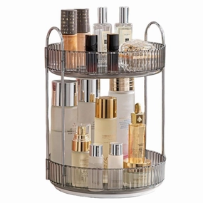 Makeup Organizer for Vanity, 360 Rotating Countertop, High-Capacity Skincare & Cosmetics Organizer (2 Tiers, Grey)