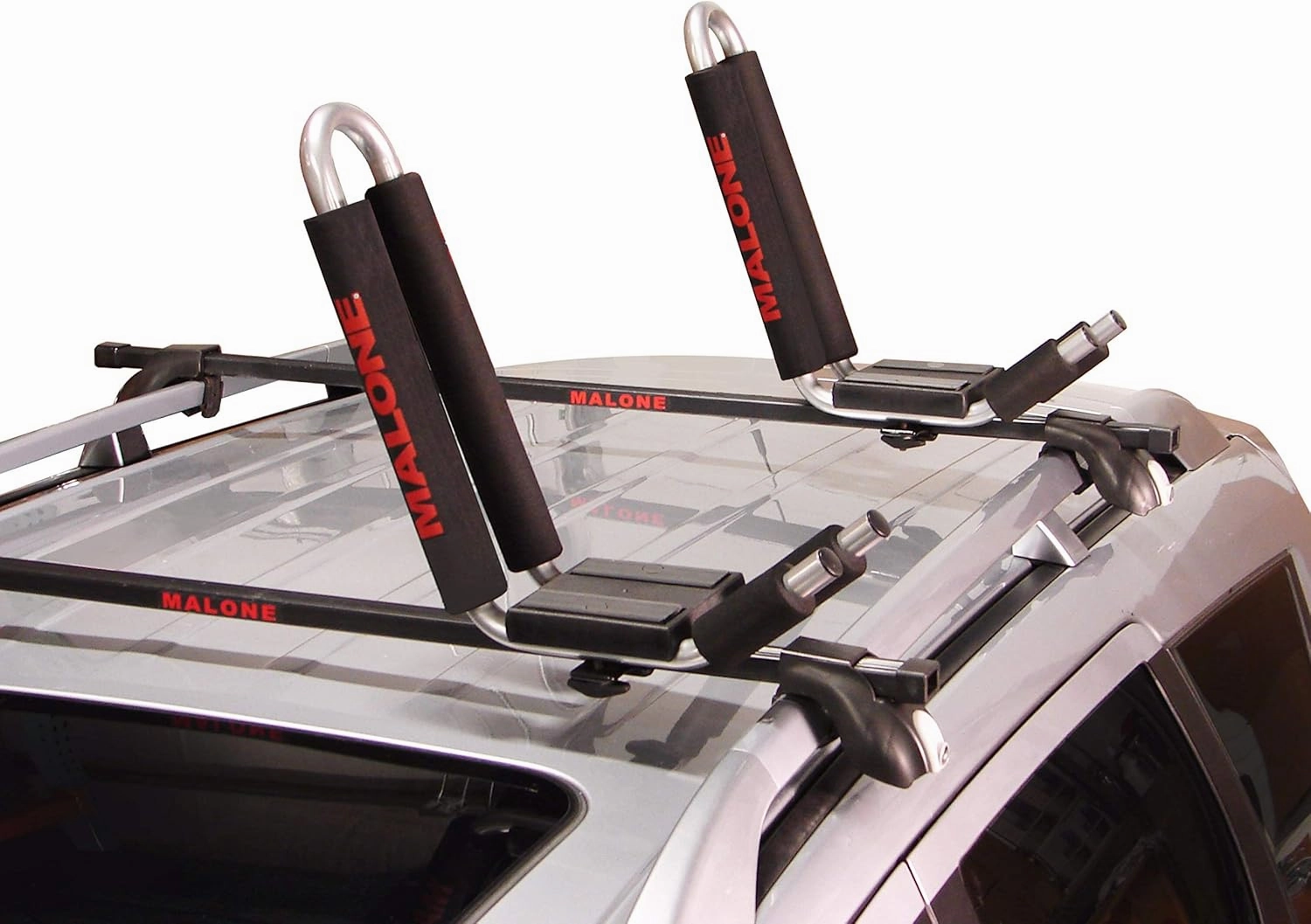 Malone J-Pro 2 J-Style Fixed-Arm Kayak Carrier 2-Pack with SpeedLine Tie-Downs, Universal JAWZ Mounting Hardware, Corrosion-Resistant Steel Frame, Fits Most Crossbars - 75 lb Capacity per Carrier