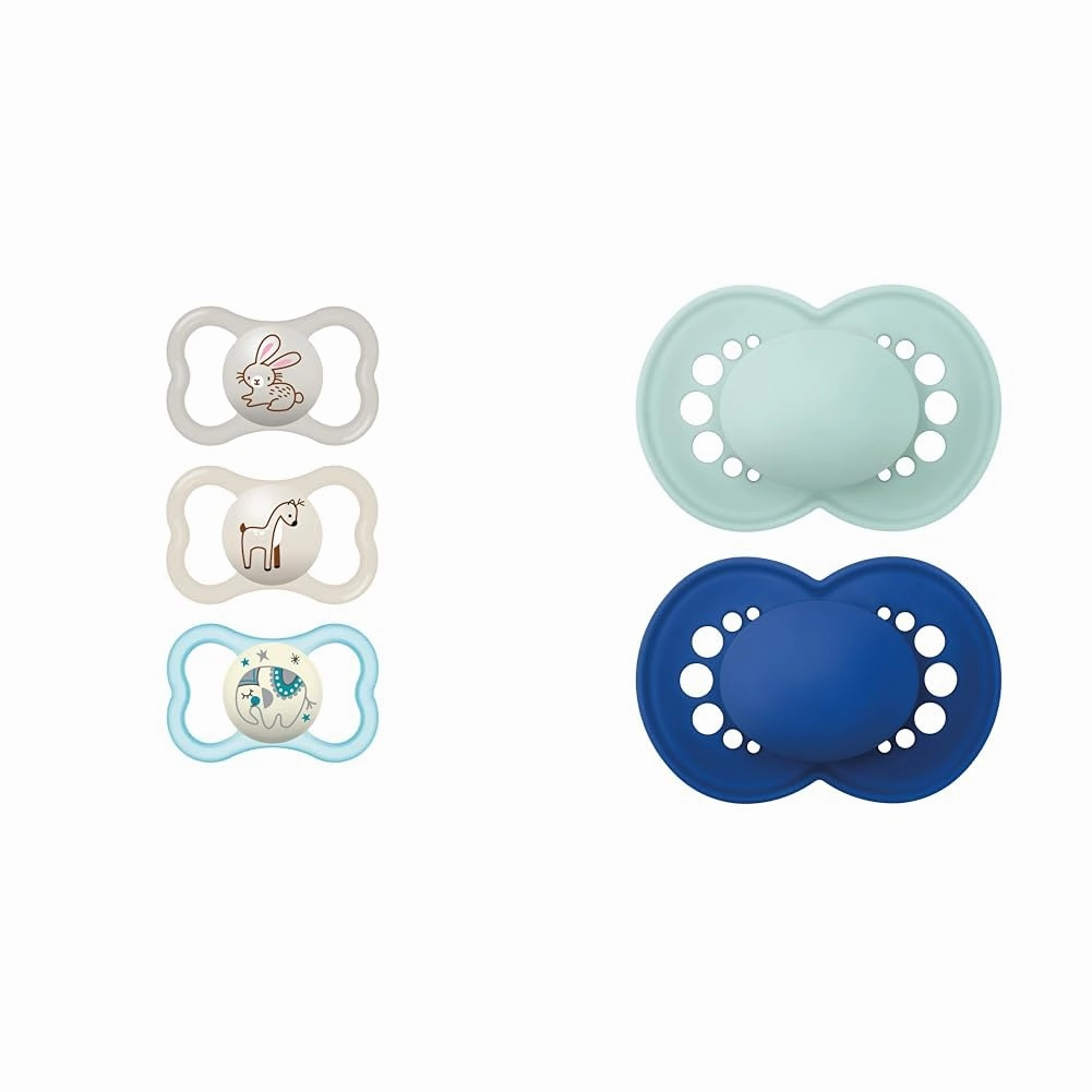 MAM Air Night & Day and Original Matte Baby Pacifiers Bundle, 3 and 2 Packs, 6-16 Months