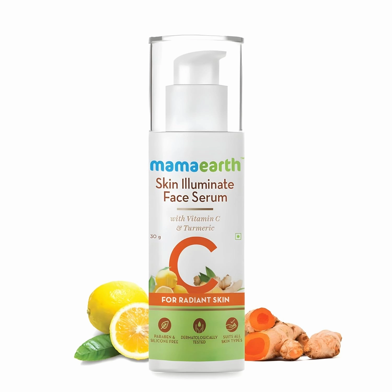 Mamaearth Vitamin C Face Serum | with Turmeric for Radiant Skin | Radiance Serum to Reduce Fine Lines & Wrinkles | No Paraben & Silicone | 1.01 Fl Oz / 30ml