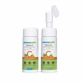 MAMAEARTH Vitamin C Foaming Face Wash with in-Built Brush | Skin Illumination with Turmeric | Gentle & Hydrating Dead Skin Exfoliator | 5.07 Fl Oz (150ml   150 ml of Refill Pack)