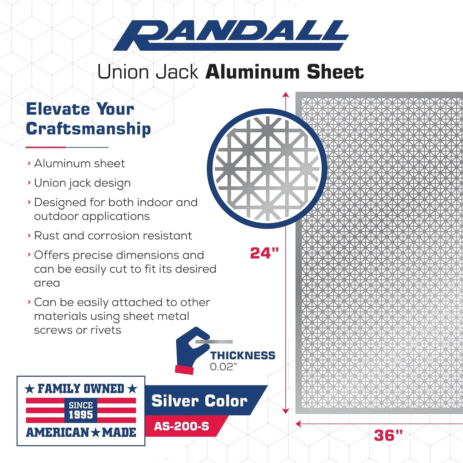 Manufacturing Co., Inc | Perforated Aluminum Sheet | Union Jack Design | 24 x 36 inches | .020” Thick | Silver Aluminum | Great for Indoor & Outdoor Use | Made in The USA