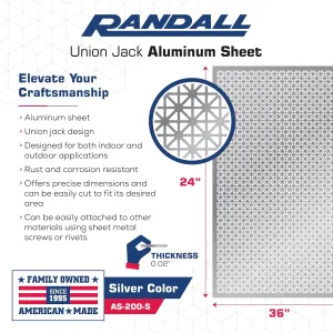 Manufacturing Co., Inc | Perforated Aluminum Sheet | Union Jack Design | 24 x 36 inches | .020” Thick | Silver Aluminum | Great for Indoor & Outdoor Use | Made in The USA