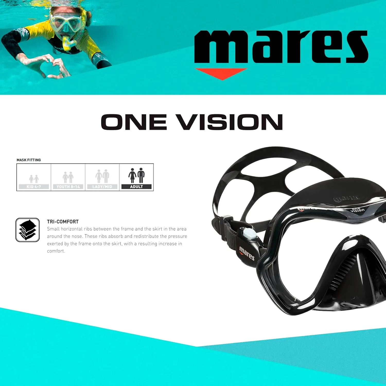 Mares Unisex Adult One Vision Panoramic View Single-Lens Scuba Diving Mask