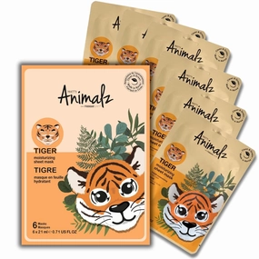 masque BAR Pretty Animalz Facial Sheet Mask (6 Pack),Korean Beauty Skin Care Treatment, Heals Blemishes, Anti-Inflammatory, Soothes, Hydrates,Spa Fun Face Mask Sheets Animal Characters (Tiger 6 Pack)