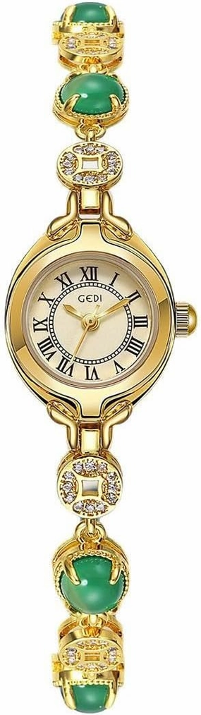 MASTOP Green Gemstone Watch Luxury Vintage for Women Round Fashion Roman Numerals Ladies Small Dial Dress Quartz Wrist Watch Waterproof Watch Bangle with Stainless Steel Band