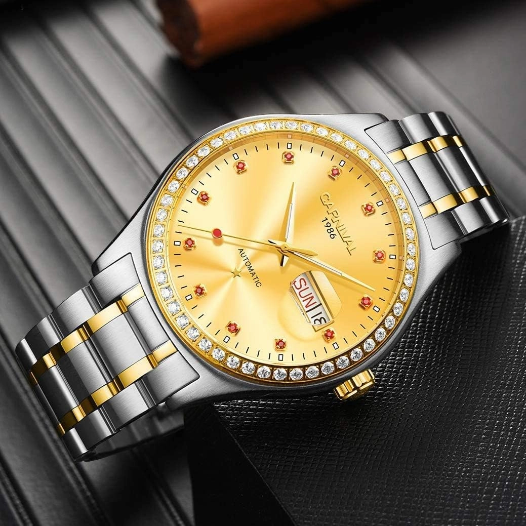 MASTOPMen's High end Mechanical Watch Business Stainless Steel Band Sapphire Dress Wrist Watch Luminous Classic Calendar Date Window