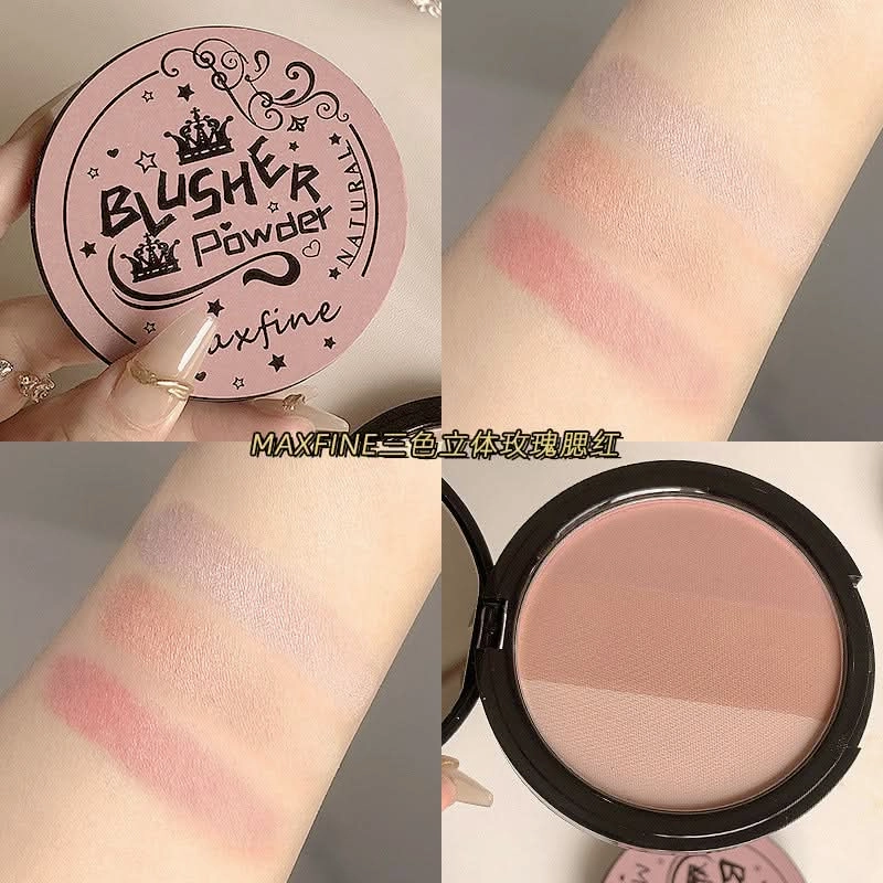Maxfine Contour, Blush & Highlighter Palette – Matte & Shimmer, Natural Finish (Pack of 3)