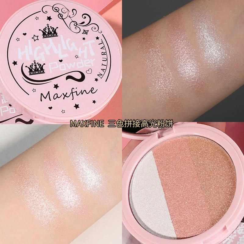 Maxfine Contour, Blush & Highlighter Palette – Matte & Shimmer, Natural Finish (Pack of 3)