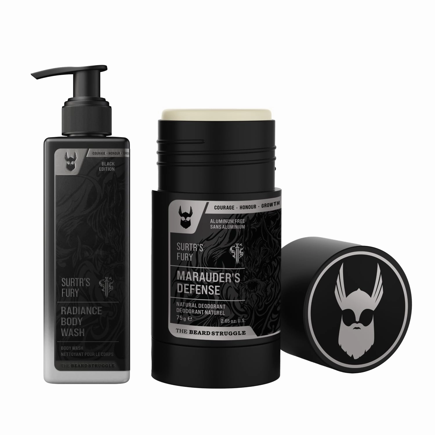 Men's Body Wash & Natural Deodorant Bundle by The Beard Struggle - Leaves Refreshed & Moisturized All Day Long - Silver Collection - Surtr's Fury