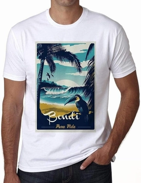 Men's Graphic T-Shirt Bondi Pura Vida Beach Eco-Friendly Limited Edition Short Sleeve Tee-Shirt Vintage Birthday Gift Novelty White M