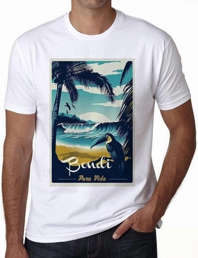 Men's Graphic T-Shirt Bondi Pura Vida Beach Eco-Friendly Limited Edition Short Sleeve Tee-Shirt Vintage Birthday Gift Novelty White S