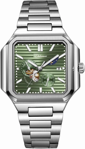 Men's Watch Automatic Square Multi-Function Small Dial, Second Hand Chronograph, 24-Hour Display, Day and Night Display, 30M Waterproof