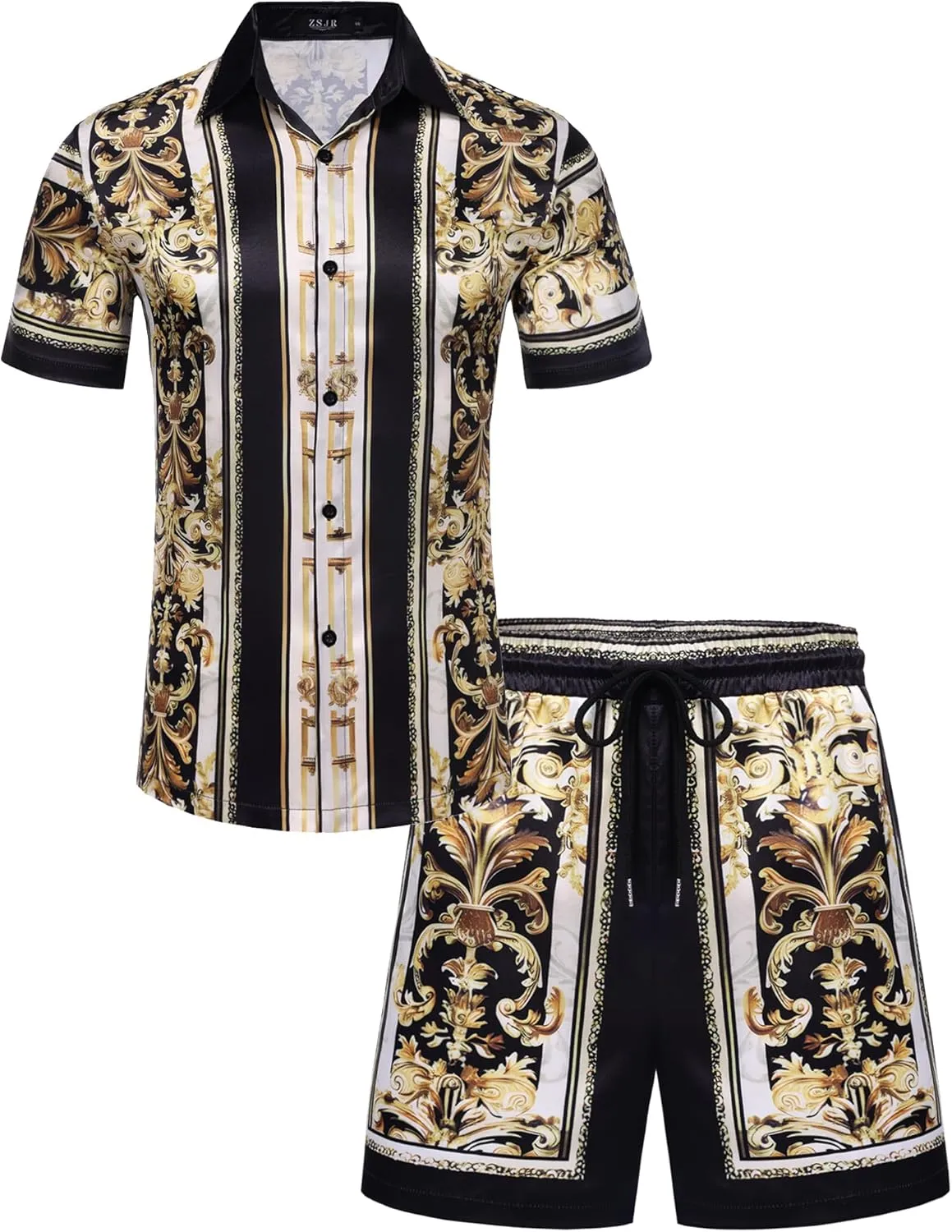 Mens Hawaiian Shirt Sets Satin Silk Casual Button Down Shirts 2 Piece Luxury Summer Beach Outfits for Men