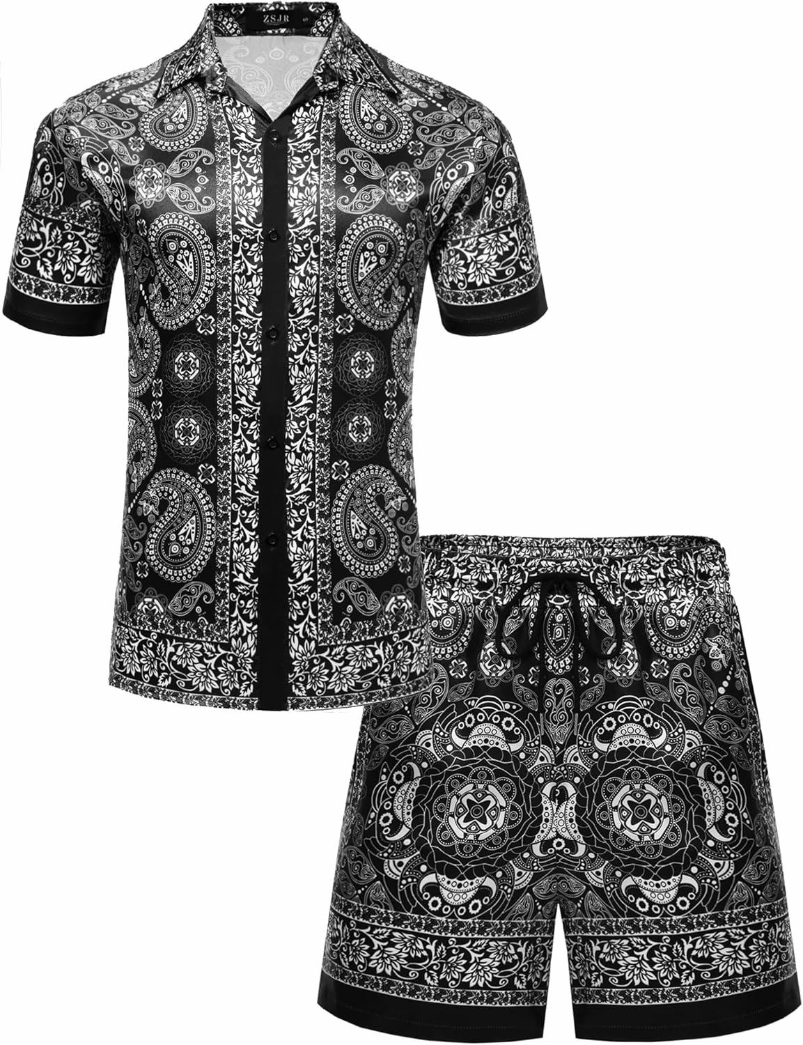 Mens Hawaiian Shirt Sets Satin Silk Casual Button Down Shirts 2 Piece Luxury Summer Beach Outfits for Men
