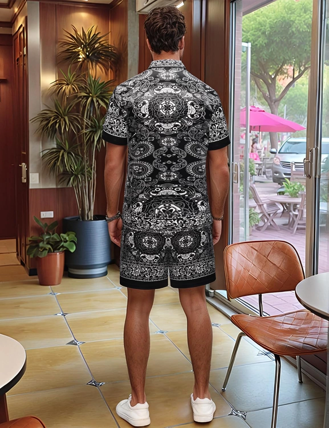 Mens Hawaiian Shirt Sets Satin Silk Casual Button Down Shirts 2 Piece Luxury Summer Beach Outfits for Men