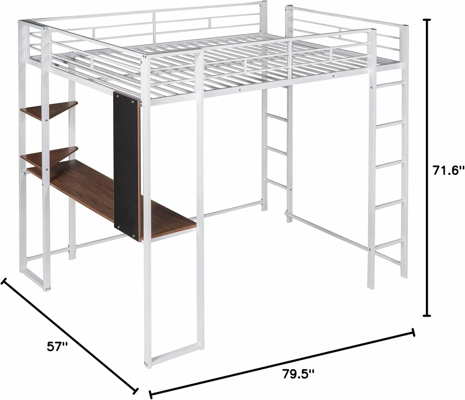 Merax Modern Full Loft Bed with Ladder Heavy Metal Bunk Bed with Desk for Junior Teens Adults Easy Assemble White