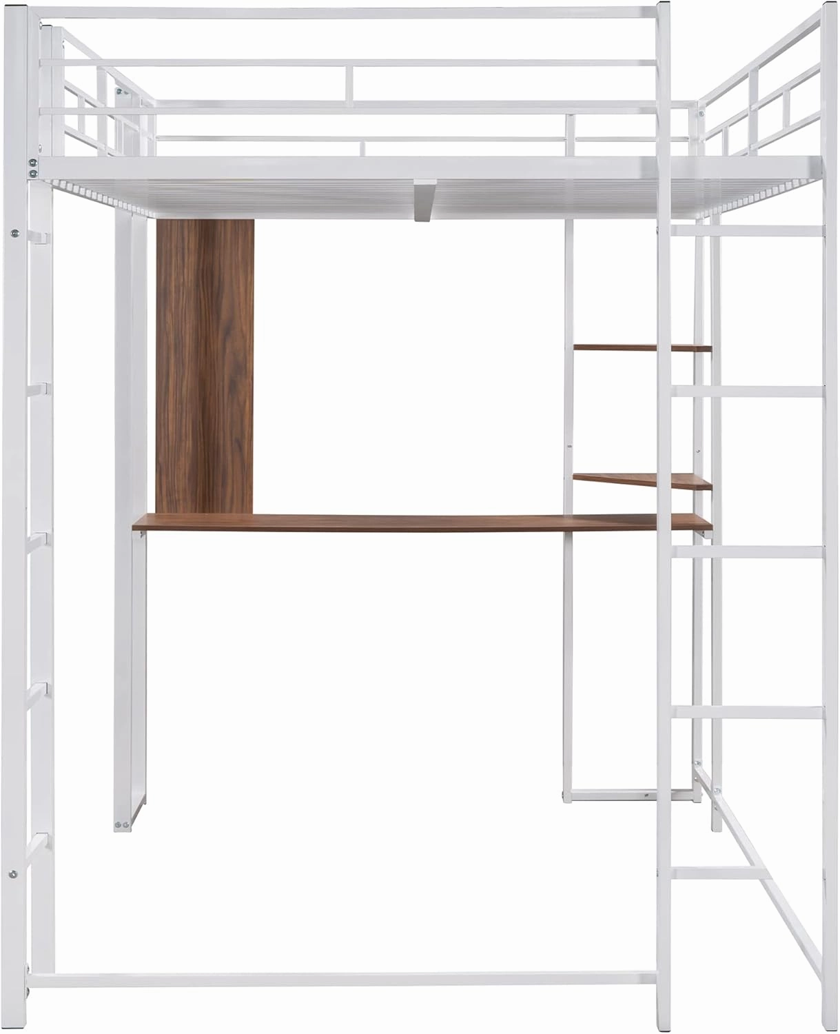 Merax Modern Full Loft Bed with Ladder Heavy Metal Bunk Bed with Desk for Junior Teens Adults Easy Assemble White