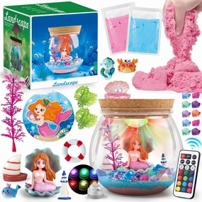 Mermaid DIY Terrarium Kit - Mermaid Craft Toys for Girls Age 6-8, DIY Light Up Terrarium Kit Gifts for Kids 6-12