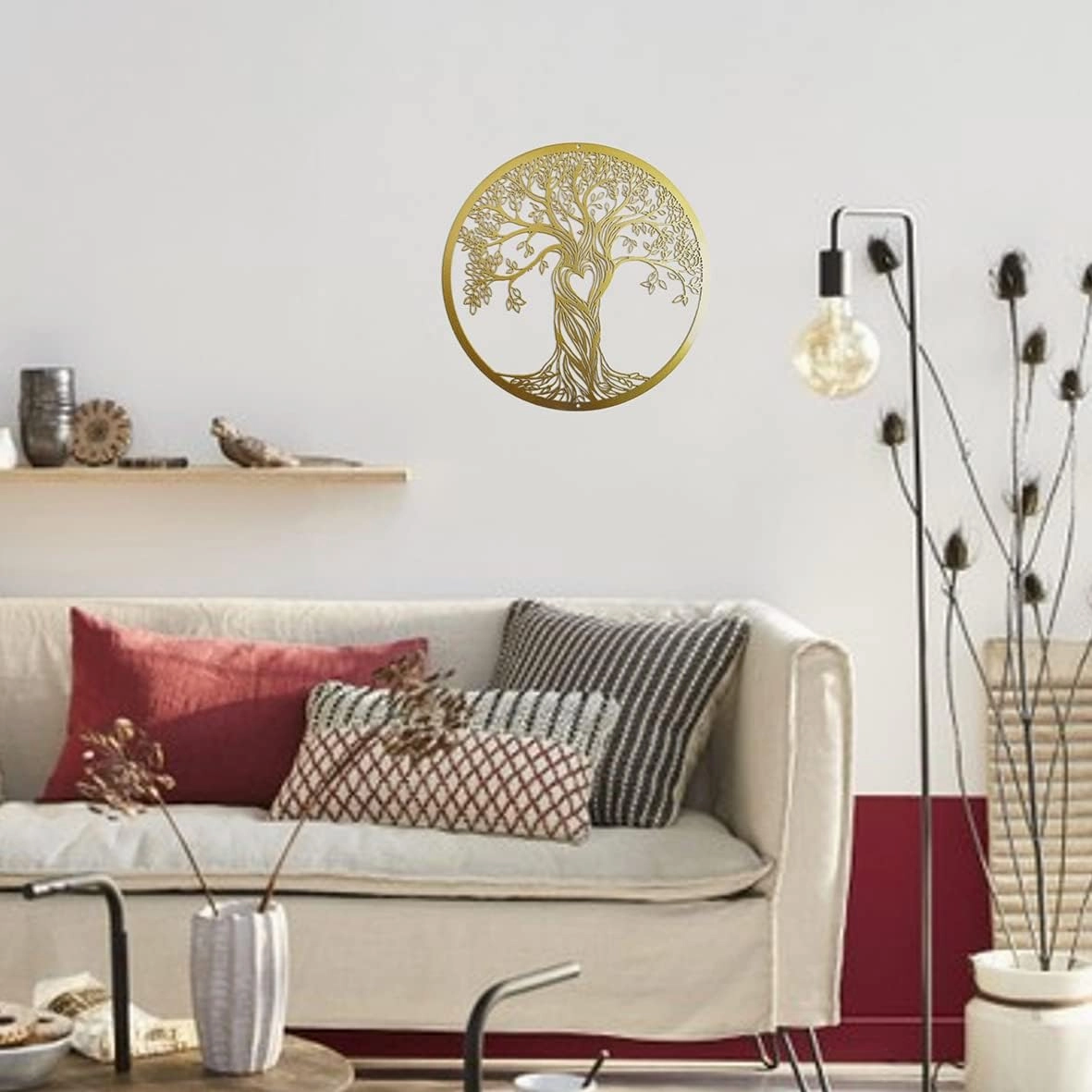 Metal Wall Decor, Tree Art Wall Sculpture, Metal Wall Art Hanging for Living Room Bedroom Indoor Outdoor, Laser Cut Rustic Black Tree of Life, 12 Inches (30 CM) (Gold, Middle)
