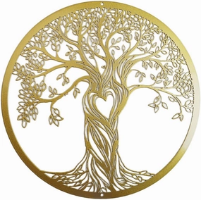 Metal Wall Decor, Tree Art Wall Sculpture, Metal Wall Art Hanging for Living Room Bedroom Indoor Outdoor, Laser Cut Rustic Black Tree of Life, 12 Inches (30 CM) (Gold, Middle)