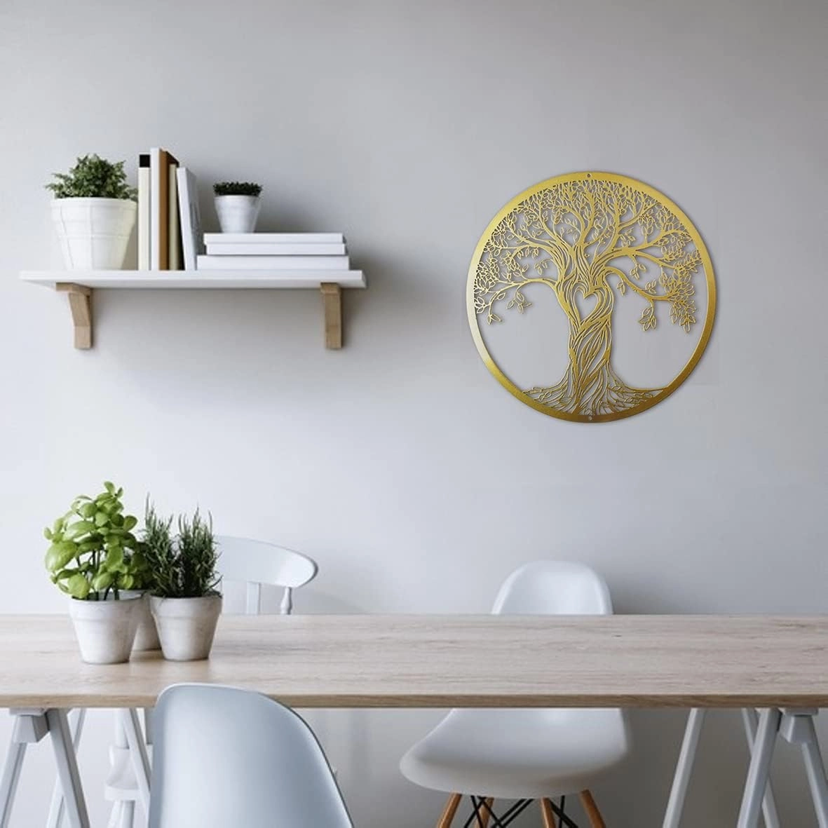 Metal Wall Decor, Tree Art Wall Sculpture, Metal Wall Art Hanging for Living Room Bedroom Indoor Outdoor, Laser Cut Rustic Black Tree of Life, 12 Inches (30 CM) (Gold, Middle)