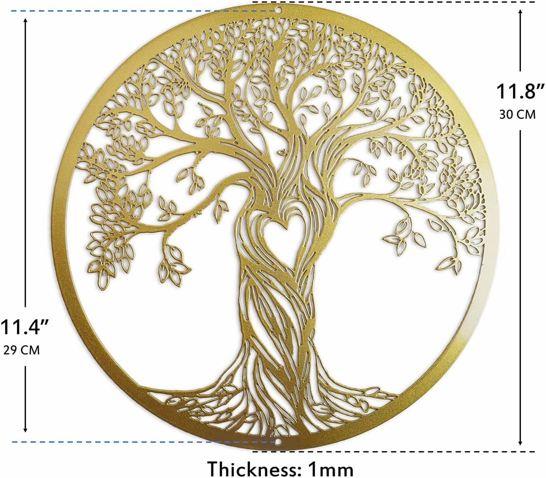 Metal Wall Decor, Tree Art Wall Sculpture, Metal Wall Art Hanging for Living Room Bedroom Indoor Outdoor, Laser Cut Rustic Black Tree of Life, 12 Inches (30 CM) (Gold, Middle)
