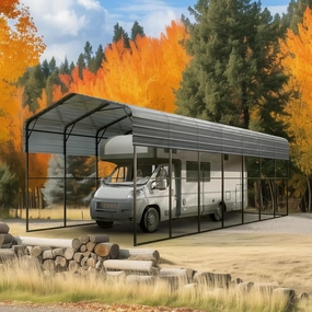 MFSTUDIO RV Carport 14x35 ft, Outdoor Heavy Duty Carports, Height 13 ft for Large RVs Metal Shed Canopy Shelters Garage Shelter Shade Car Ports with Galvanized Roof for 2 Cars, Truck and Boats ﻿