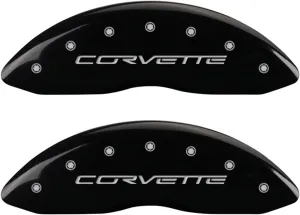 MGP Brake Caliper Covers for 2005-2013 Chevrolet Corvette - C6 Z51 Package - Black Powder-Coated Finish, Engraved Silver Corvette Logo, Front and Rear Aluminum Caliper Covers (Set of 4)