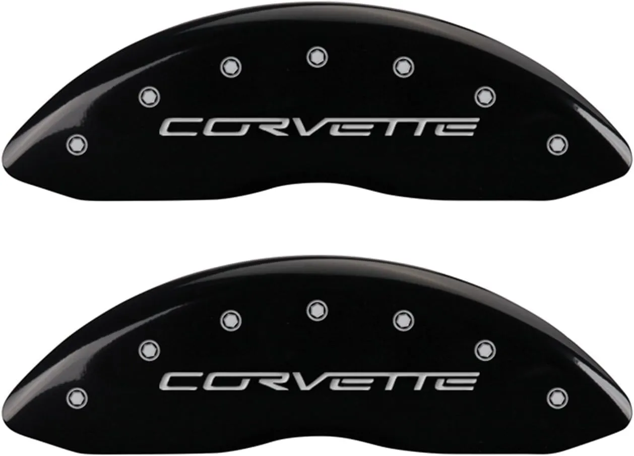 MGP Brake Caliper Covers for 2005-2013 Chevrolet Corvette - C6 Z51 Package - Black Powder-Coated Finish, Engraved Silver Corvette Logo, Front and Rear Aluminum Caliper Covers (Set of 4)