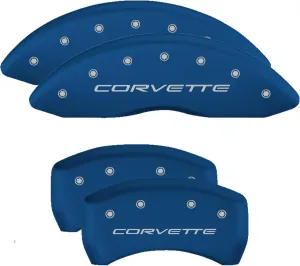 MGP Brake Caliper Covers for 2005-2013 Chevrolet Corvette - C6 Z51 Package - Blue Powder-Coated Finish, Engraved Silver Corvette Logo, Front and Rear Aluminum Caliper Covers (Set of 4)