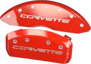 MGP Brake Caliper Covers for 2005-2013 Chevrolet Corvette - C6 Z51 Package - Red Powder-Coated Finish, Engraved Silver Corvette Logo, Front and Rear Aluminum Caliper Covers (Set of 4)
