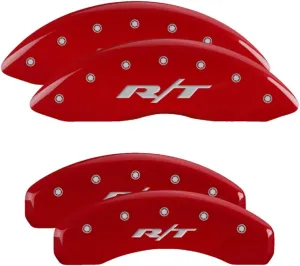 MGP Brake Caliper Covers for 2011-2024 Dodge Durango (Requires 17" Wheels or Larger) Red Powder-Coated Finish, Engraved Silver RT1-Truck Logo, Aluminum Front and Rear Caliper Covers (Set of 4)
