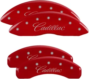 MGP Brake Caliper Covers for Cadillac Escalade ESV 2021-2023, Red Powder Coat Finish, Engraved Silver Cadillac Logo (Set of 4)