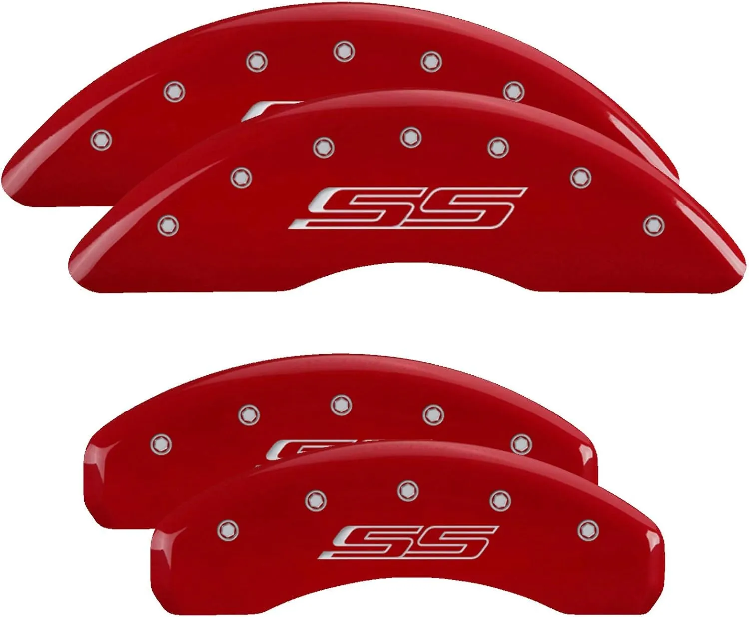 MGP Brake Caliper Covers for Chevrolet Camaro SS (2016-24') Fits 19"  Wheels (Will Not Fit ZL1 Model) – Powder Coated Red, Engraved Silver Chevy SS Logo, Aluminum Caliper Covers (Set of 4)
